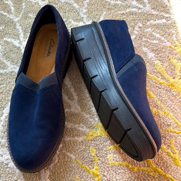 Clarks Shoes - Clarks collection, blue suede slip on wedge comfort shoes, 9.5